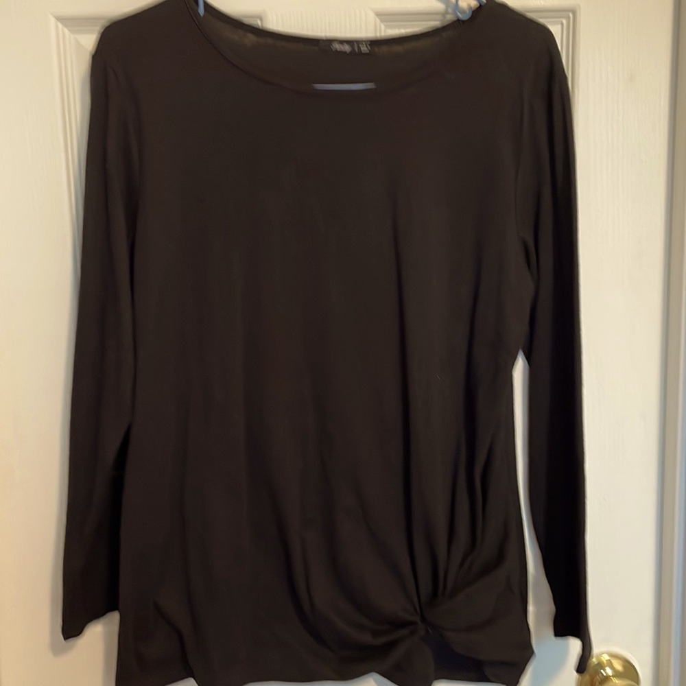 Famulily Long Sleeve Black Top with bow design on bottom left side
